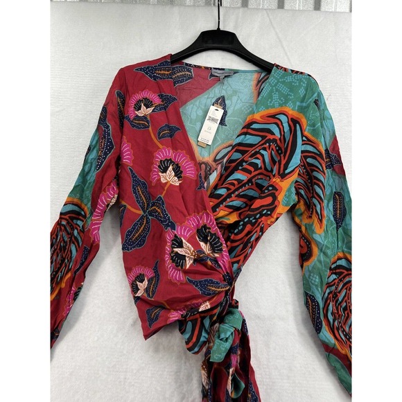 Anthropologie Conditions Apply Sleek Wrap Blouse Red Montif - Picture 5 of 12